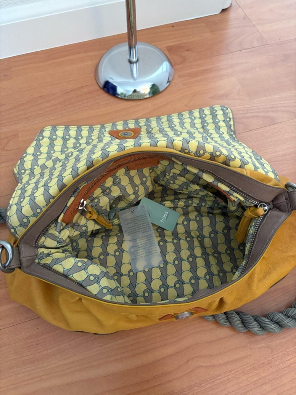 Mustard Suede Shoulder Bag with Braided Olive Strap - Picture 4 of 6